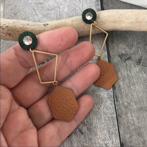 Art Deco Metal and Crystal Earrings - Picture 1 of 5